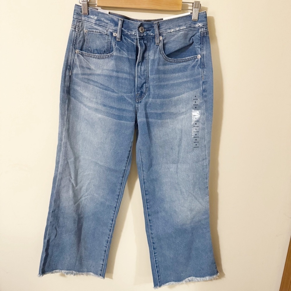 NWT American Eagle High Rise Wide Leg Crop Jeans Size 6 Button Fly Denim Womens